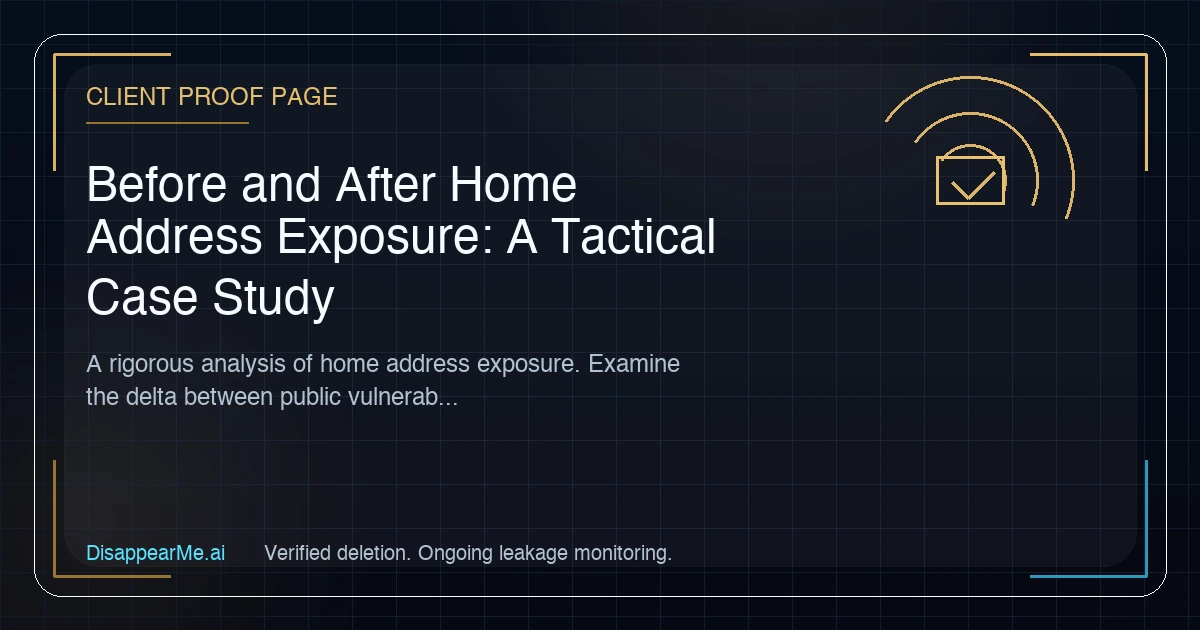 Before and after data visualization demonstrating the eradication of an executive's home address from public data brokers.