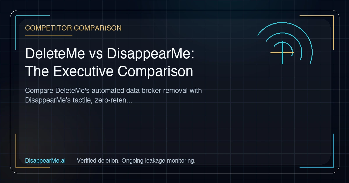 Comparison chart showing DeleteMe automated features versus DisappearMe tactile eradication