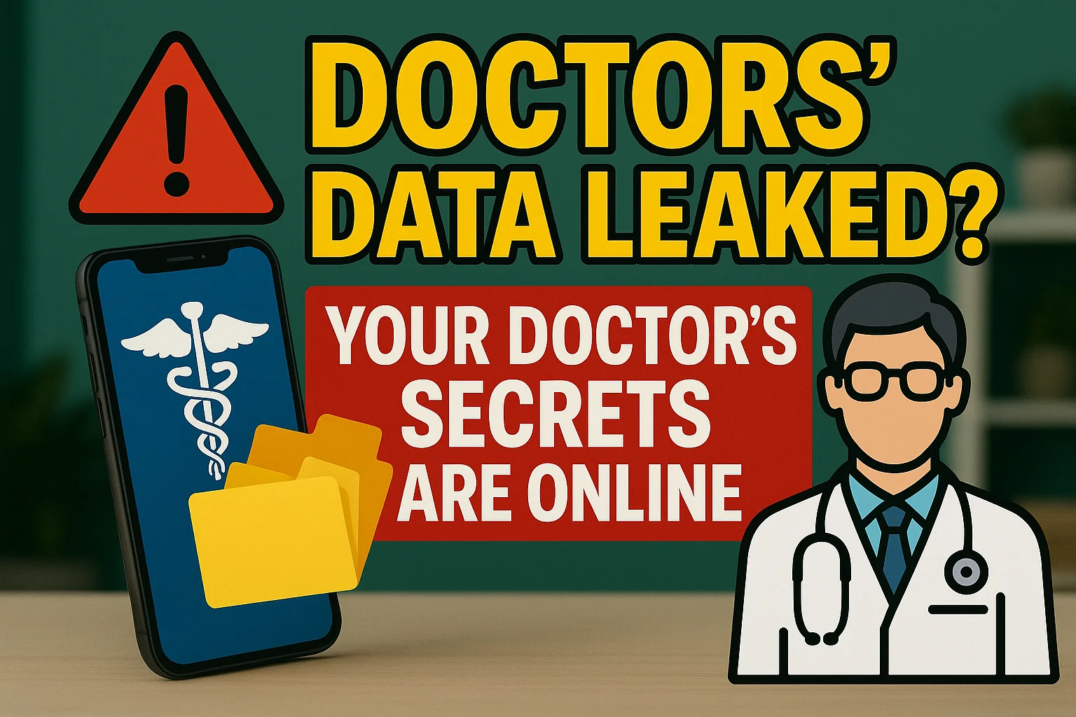 Medical doctor working on secure computer system protecting patient data and personal information from cyber threats and doxxing attacks
