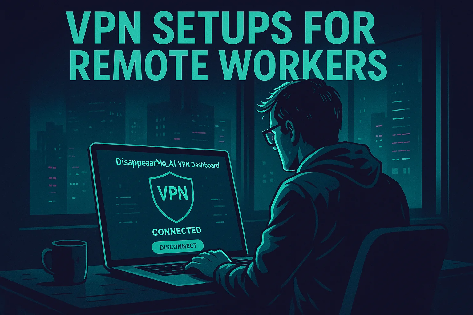Remote worker using secure encrypted connection on laptop at home